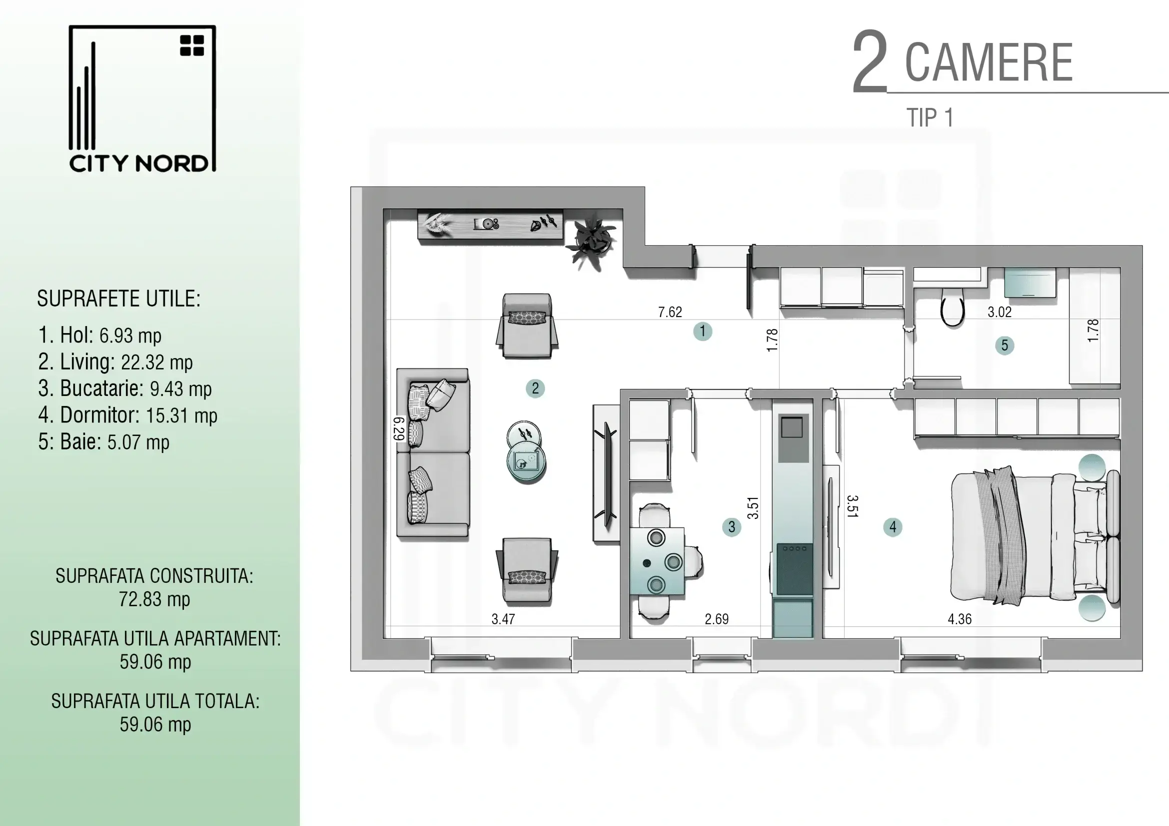 Plan apartament: Apartament 2 camere