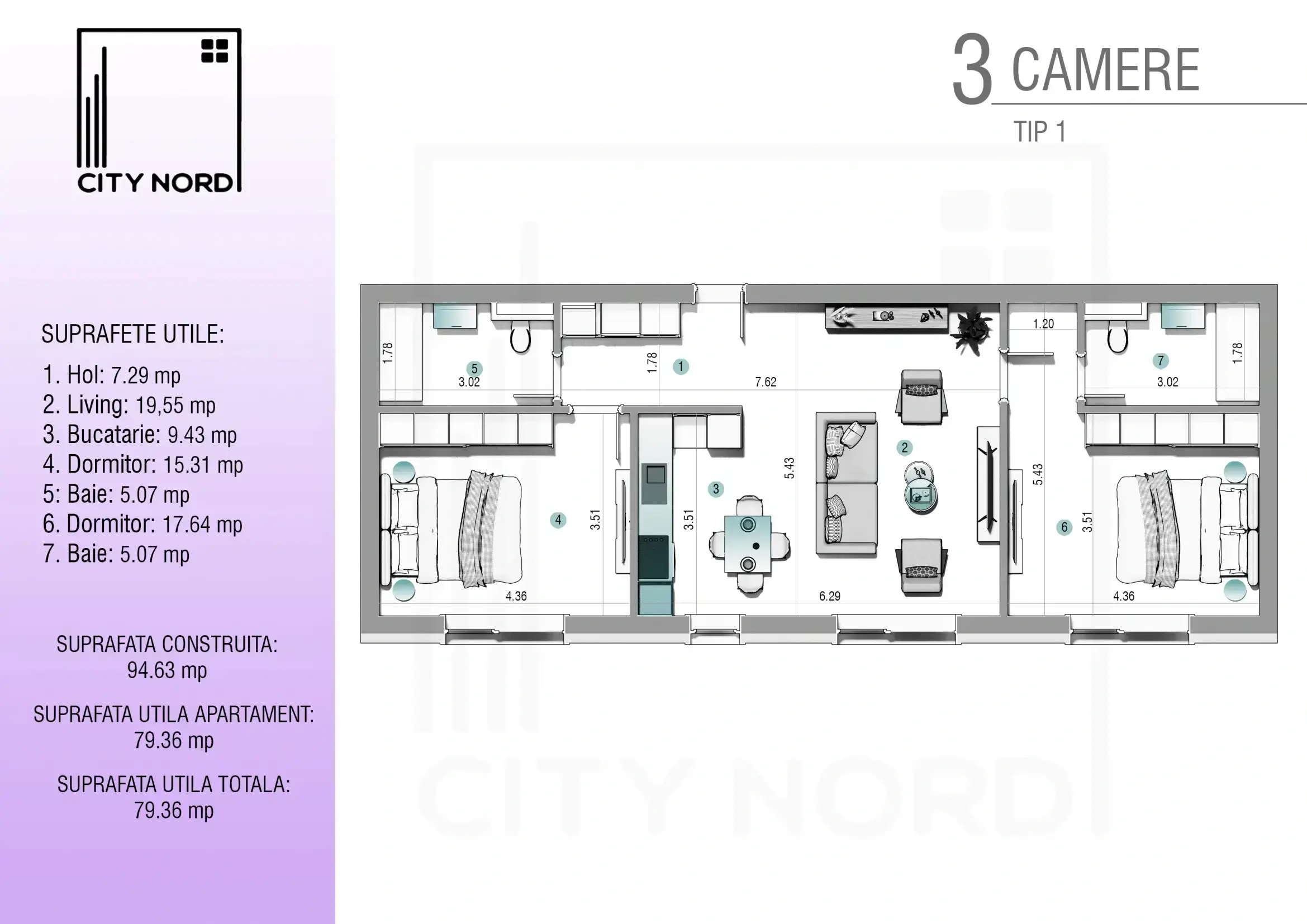 Plan apartament: Apartament 3 camere