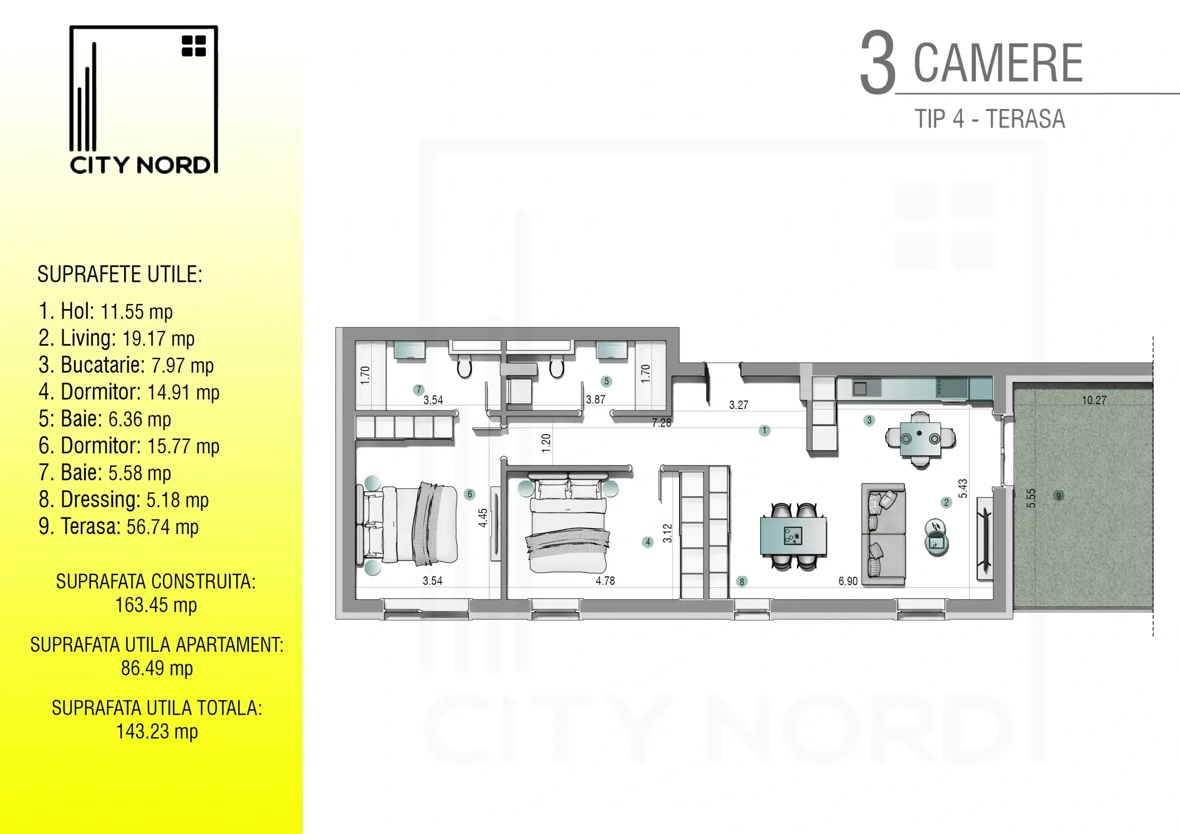 Plan apartament: Apartament 3 camere