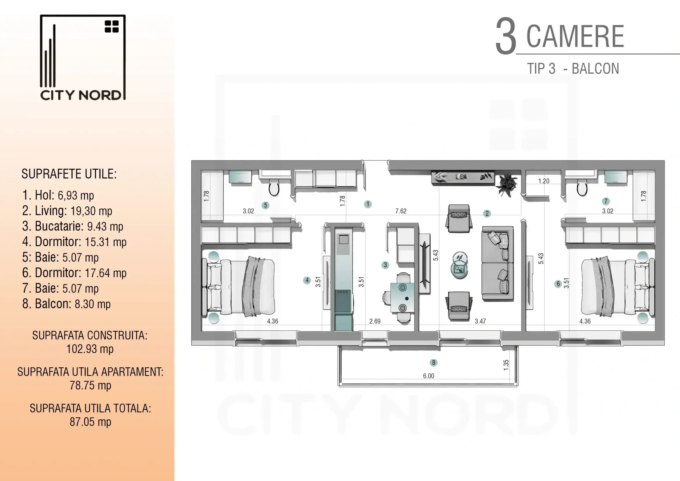 Plan apartament: Apartament 3 camere