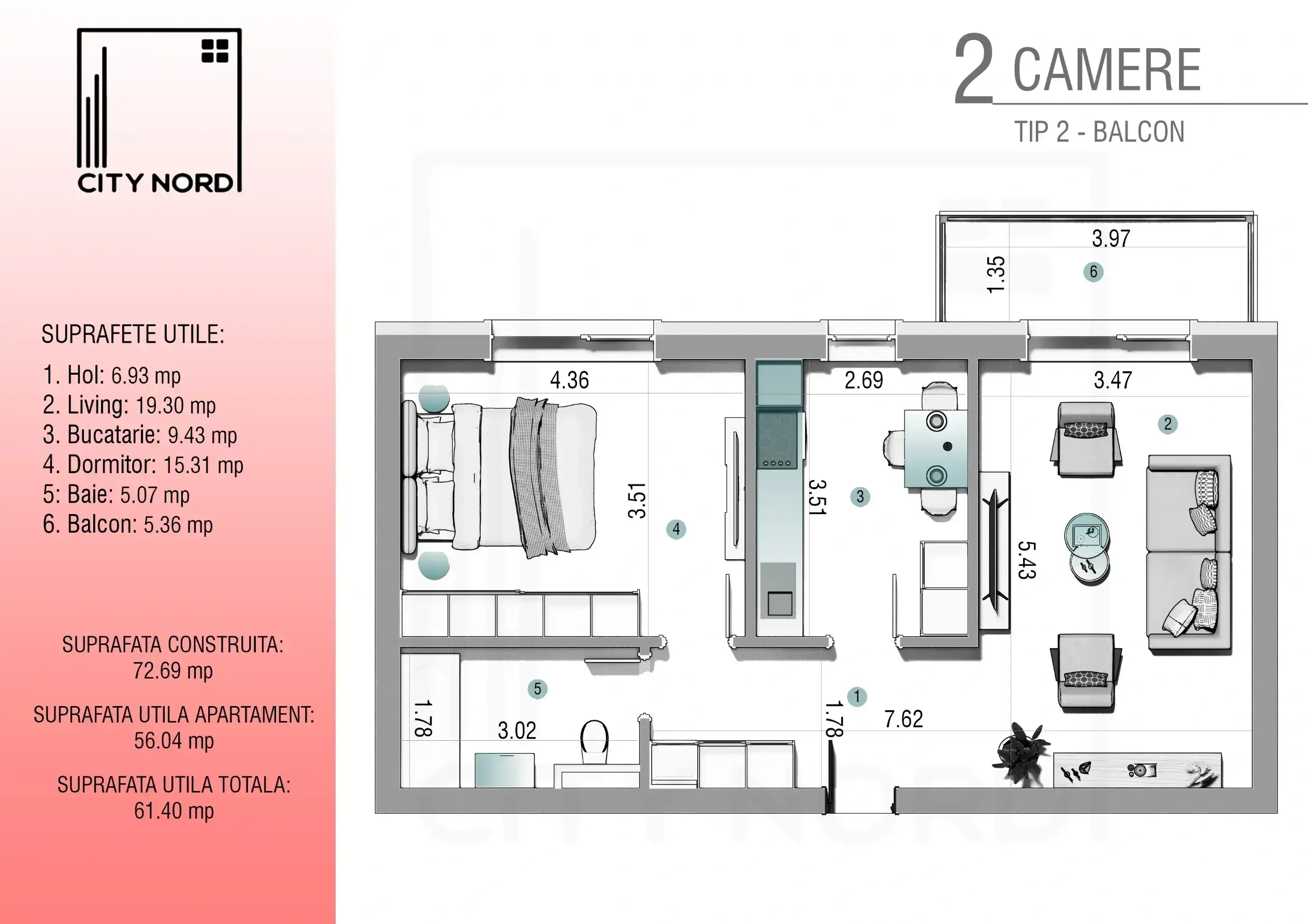 Plan apartament: Apartament 2 camere